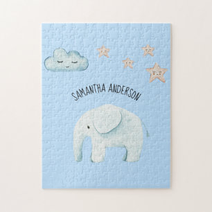Moderne Beauty Pastel Blau Elefant & Sterne Kind Puzzle