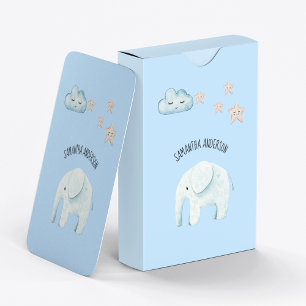 Moderne Beauty Pastel Blau Elefant & Sterne Kind Spielkarten