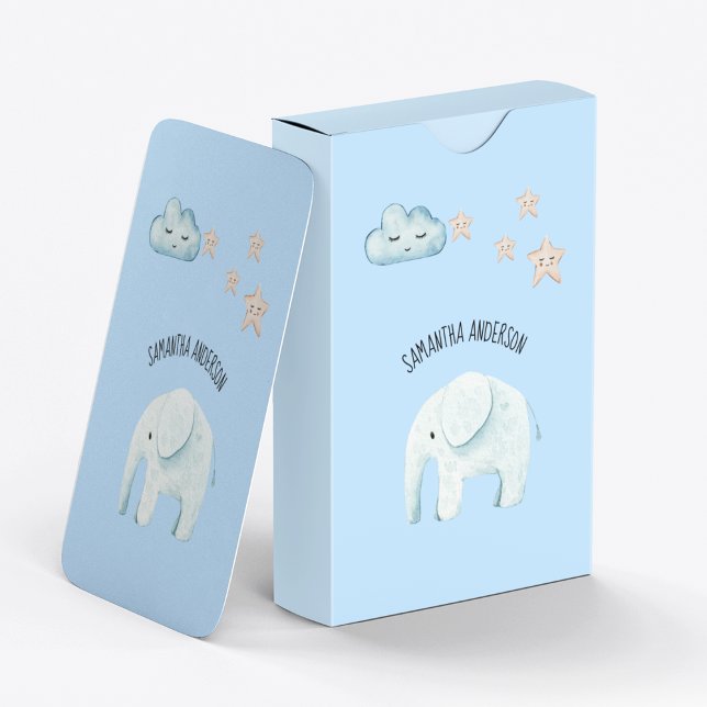 Moderne Beauty Pastel Blau Elefant & Sterne Kind Spielkarten (Von Creator hochgeladen)