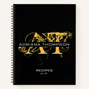 Moderne, bedrückte Black & Gold Mit Monogramm Reze Notizbuch