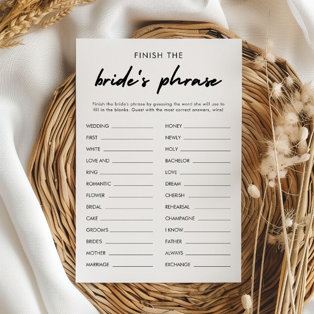 Moderne Beenden Sie die Bride's Phrase Bridal Game Einladung (Von Creator hochgeladen)