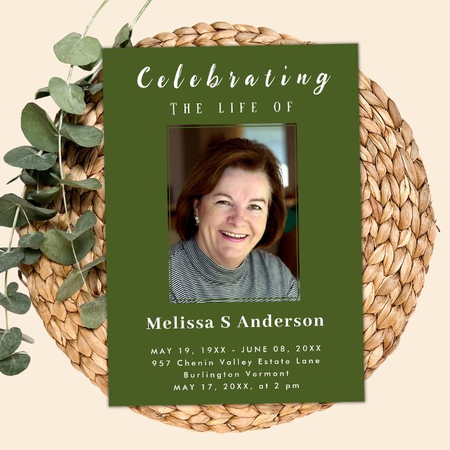 Moderne Beerdigung Minimal Foto Feier des Lebens Einladung (Von Creator hochgeladen)