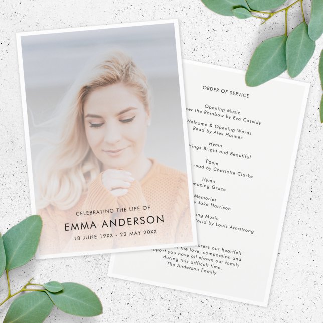 Moderne Beerdigung | Order of Service Memorial Fot Programm (Von Creator hochgeladen)