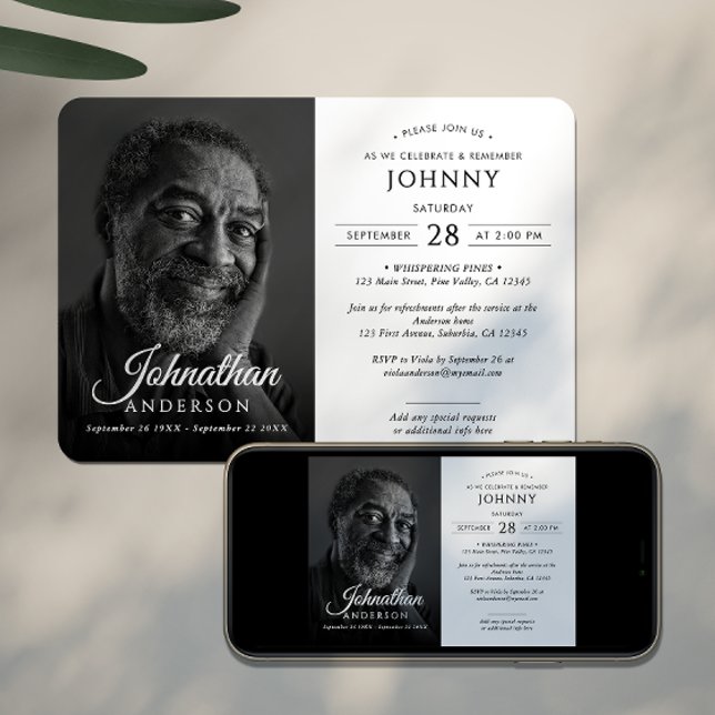 Moderne Beerdigungsfeier zum Foto des Lebens Einladung (Von Creator hochgeladen)