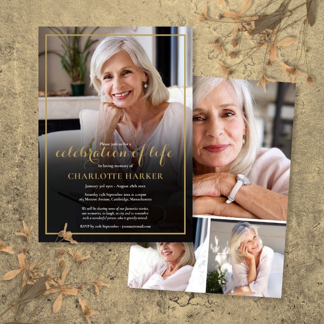 Moderne Beerdigungsfoto Collage Celebration of Lif Einladung (Modern Funeral Photo Collage Celebration of Life Invitation)
