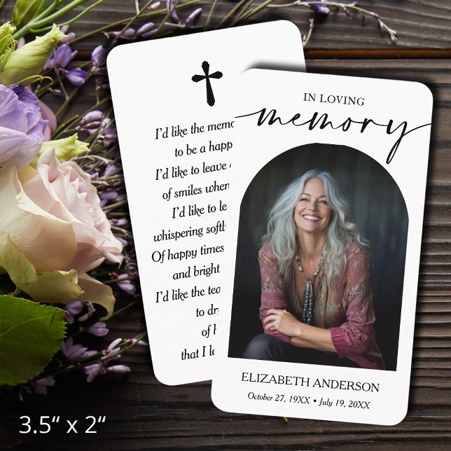 Moderne Beerdigungskarte Visitenkarte (In Loving Memory funeral memorial photo prayer cards - bookmarks, default size 3.5" x 2" )