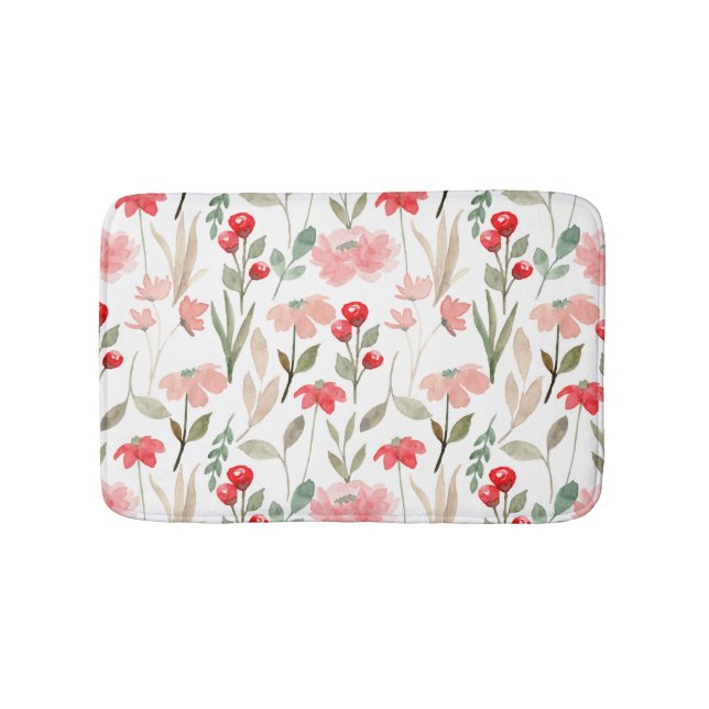 Moderne Beeren-Kirsch-Blumenmuster Badematte (Vorderseite)