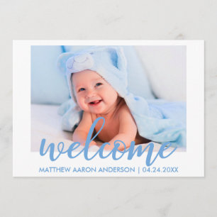 Moderne Begrüßung Neue Baby Boy Blue Card Ankündigung