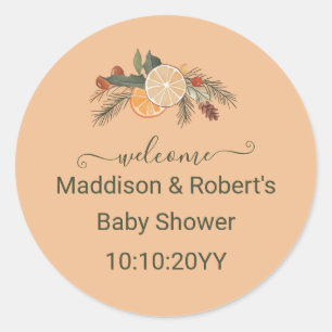 Moderne Begrüßung zur Babyparty mit getrockneten W Runder Aufkleber