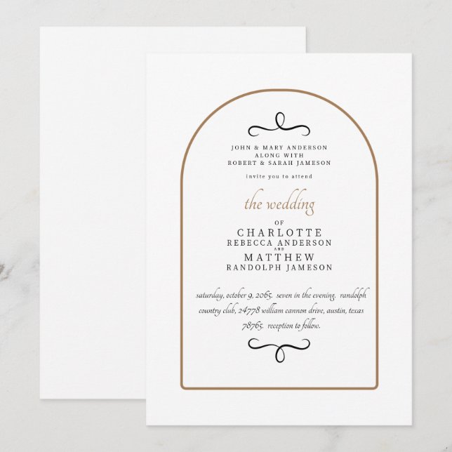 Moderne beiden Eltern GeometricWhite Wedding Einladung (Vorne/Hinten)