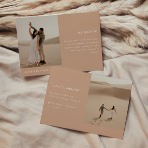 Moderne Beige 2-Foto-Elopement-Hochzeitsempfang Einladung
