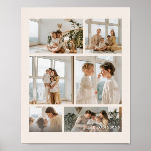 Moderne Beige 6-Foto-Familienname Poster