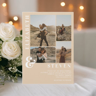 Moderne beige Ampere und 5 Foto Grid Hochzeit Einladung