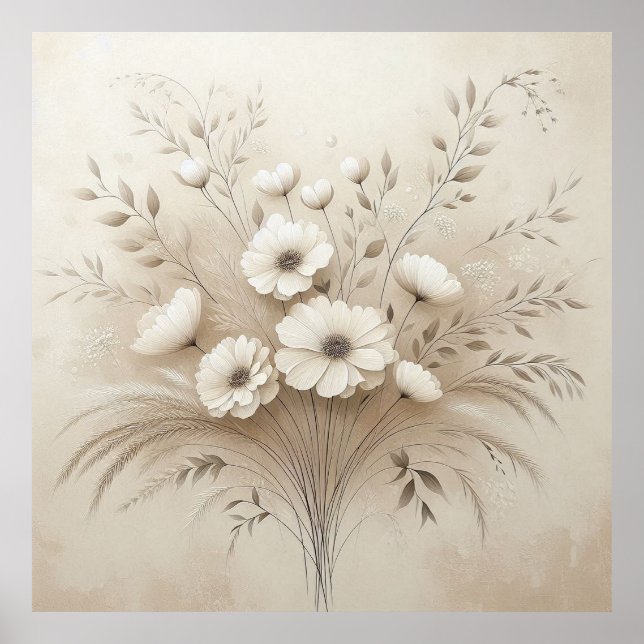 Moderne beige Blume 17 Poster (Vorne)
