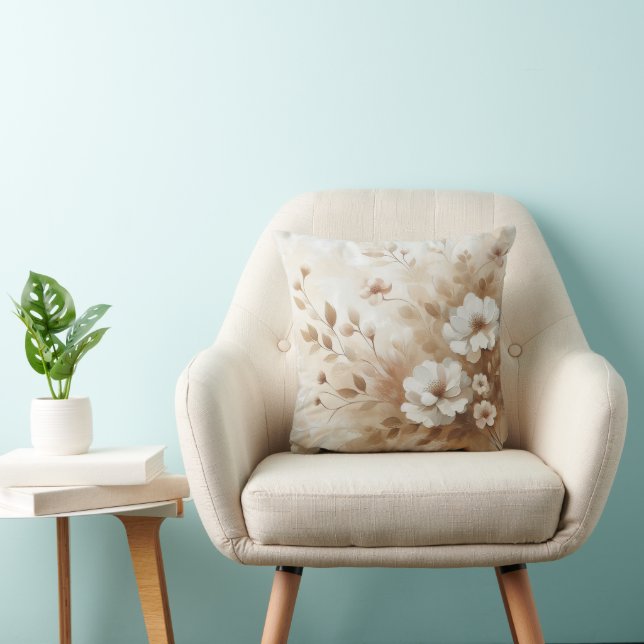 Moderne beige Blume 19 Poster Kissen (Stuhl )