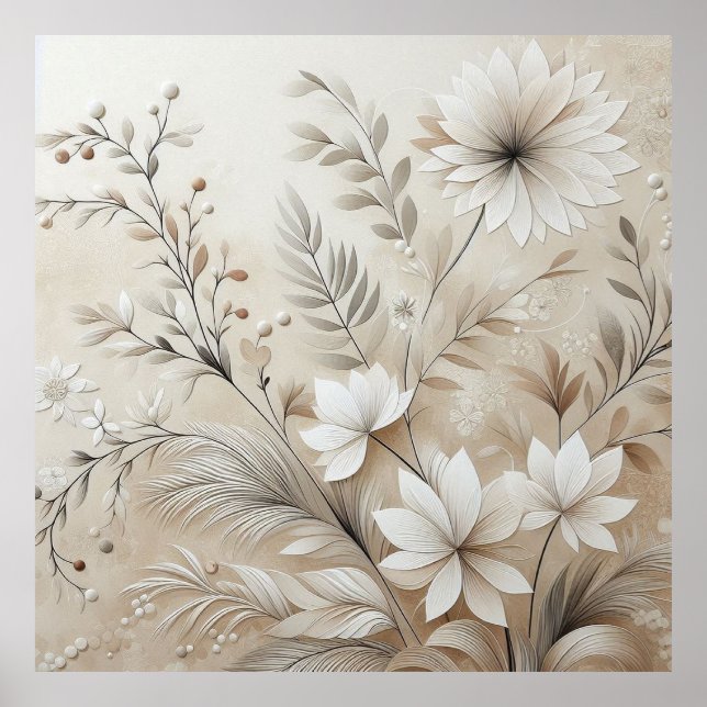 Moderne beige Blume 1 Poster (Vorne)