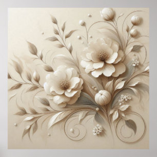 Moderne beige Blume 21 Poster