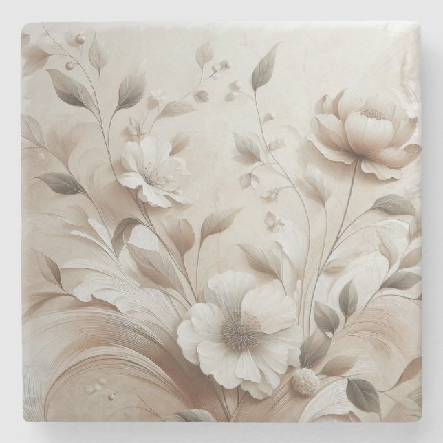 Moderne beige Blume 5 Steinuntersetzer (Vorderseite)
