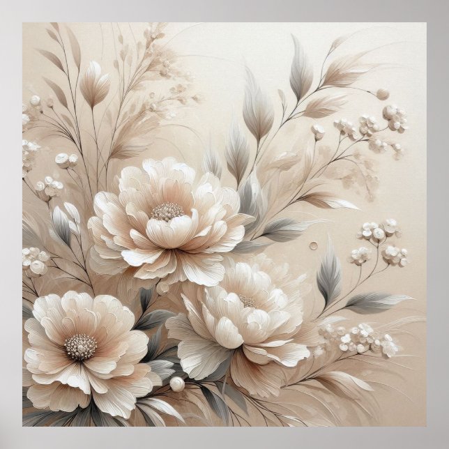 Moderne beige Blume 8 Poster (Vorne)