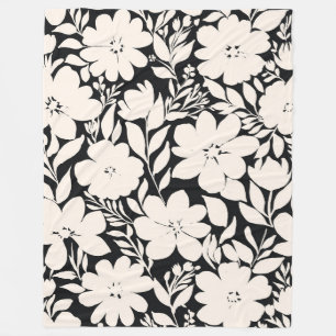 Moderne beige Blume Schwarz Botanisch Fleecedecke