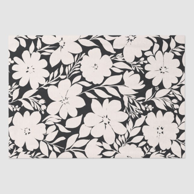 Moderne beige Blume Schwarz Botanisch Seidenpapier (Vorderseite)