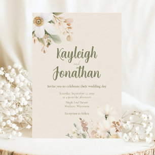 Moderne Beige Blumenhochzeit Einladung