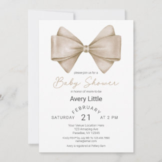 Moderne Beige Bow Babydusche Einladung