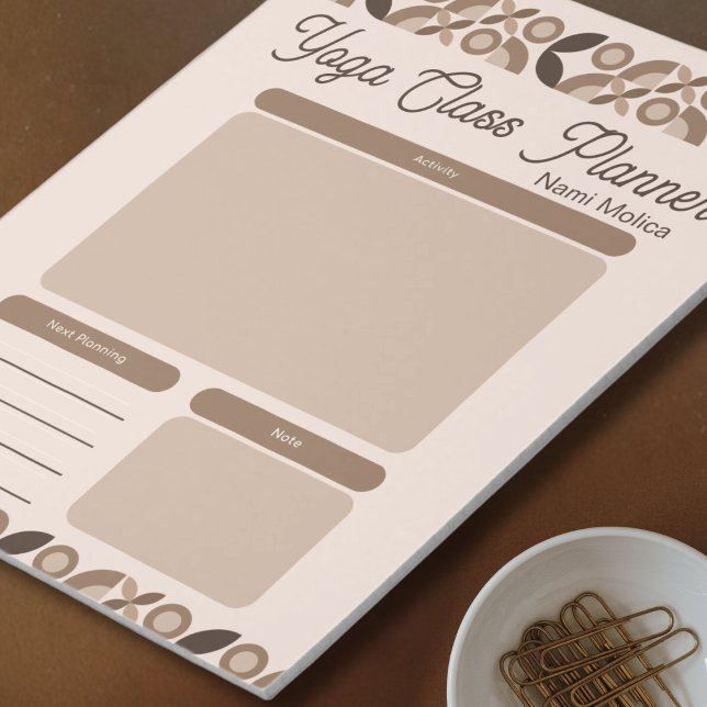 Moderne Beige Brown Muster Yoga Class Planer Notizblock (Von Creator hochgeladen)