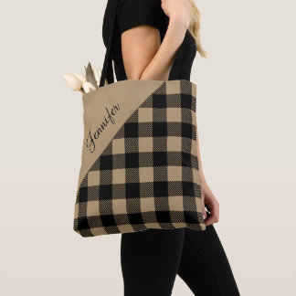Moderne Beige Buffalo Kariert Tote Bag