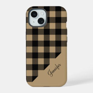 Moderne beige Buffalo-Karo-Plaids  iPhone 15 Hülle