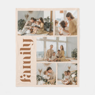 Moderne Beige Custom 5 Foto Familie Fleecedecke