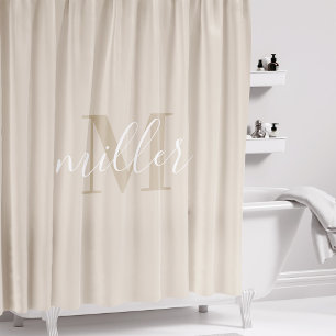 Moderne beige Familienname Monogramm Duschvorhang