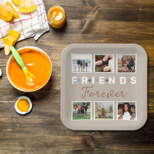 Moderne Beige Freunde für immer FotoCollage Pappteller