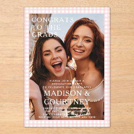 Moderne Beige Gingham Foto Graduation Party Acryleinladungen
