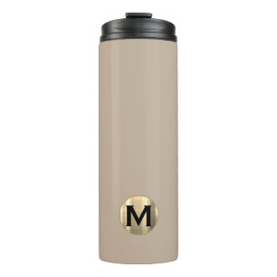 Moderne Beige Gold Monogram Thermal Tumbler Thermosbecher