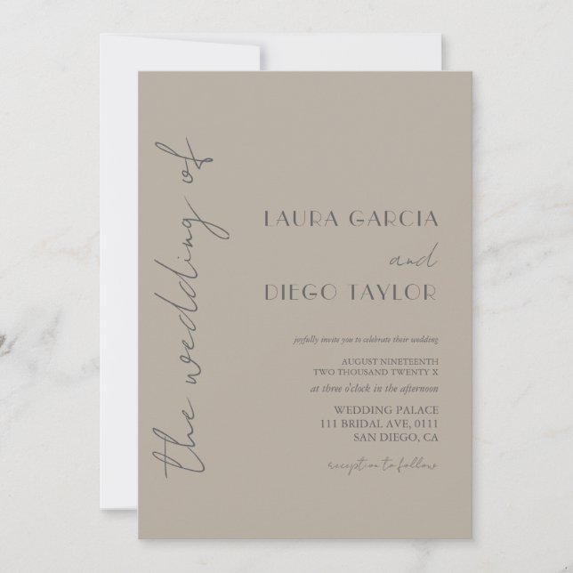 Moderne Beige Gray Wedding Einladung (Vorderseite)