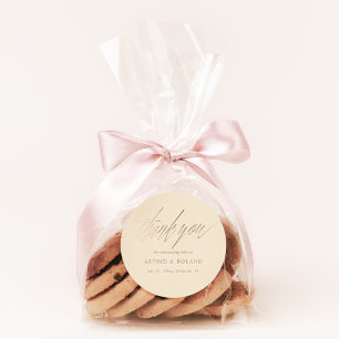 Moderne Beige & Imitats Gold Gastgeschenk Hochzeit Runder Aufkleber