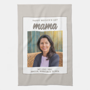 Moderne Beige Mama Kinder Foto Muttertag Geschirrtuch