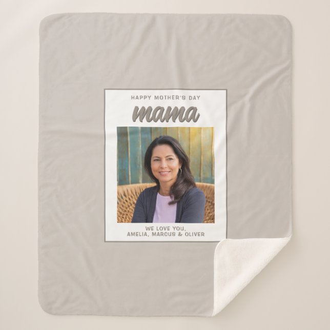 Moderne Beige Mama Kinder Foto Muttertag Sherpadecke (Vorderseite)