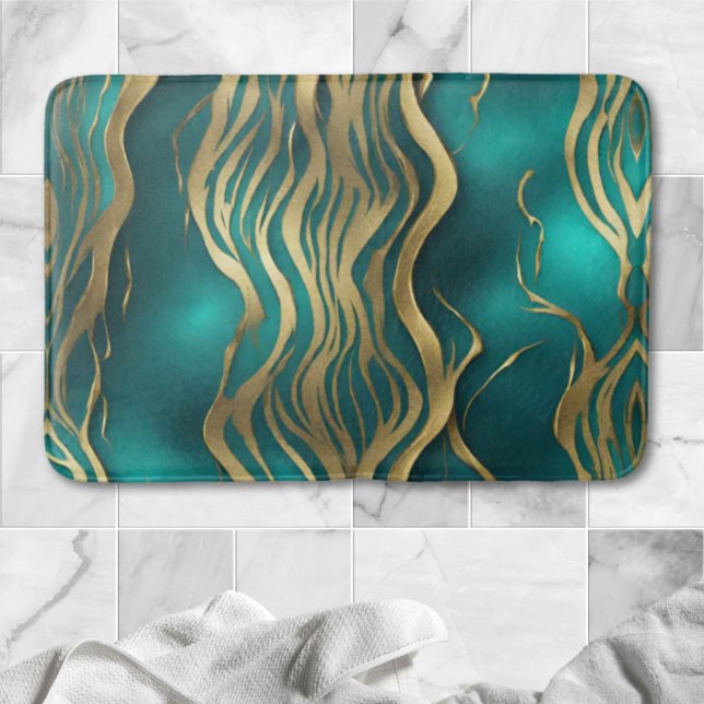 Moderne beige Marmorwellen Türkisblau Aquamarin Badematte (Modern Beige Marble Waves Turquoise Teal Blue Bath Mat)