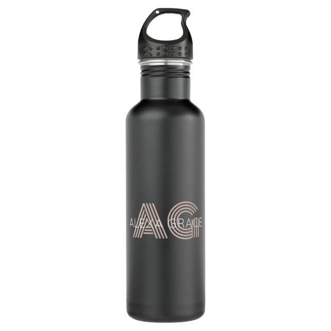Moderne Beige Monogram Edelstahlflasche (Vorderseite)