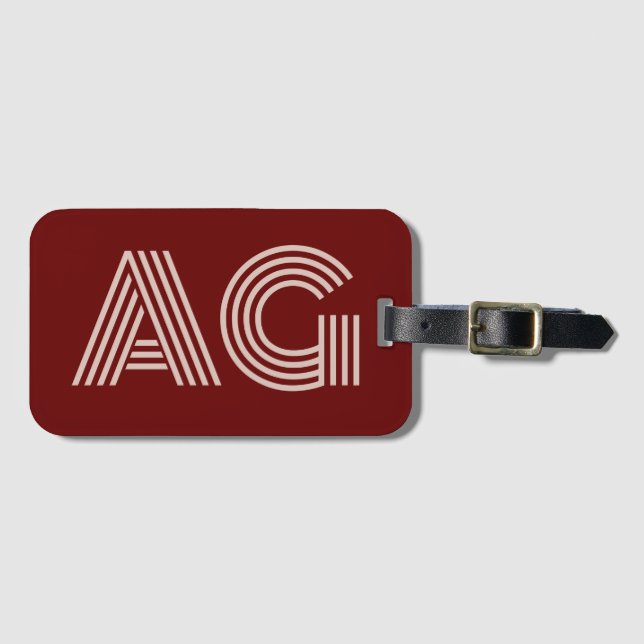 Moderne Beige Monogram und Wein Gepäckanhänger (Vorderseite (Horizontal))