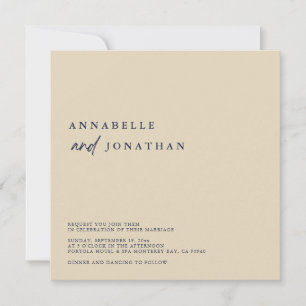Moderne Beige Navy Blue Contemporary Wedding Einladung