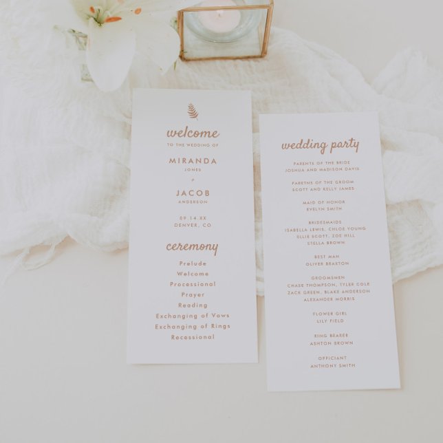 Moderne Beige Palm Leaf Sommerhochzeit Programm (Von Creator hochgeladen)