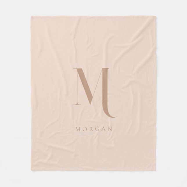 Moderne Beige personalisierte Monogramm  Fleecedecke (Vorderseite)