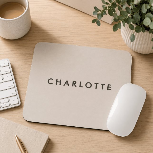 Moderne beige personalisierte Namensmauspad Mousepad (Von Creator hochgeladen)