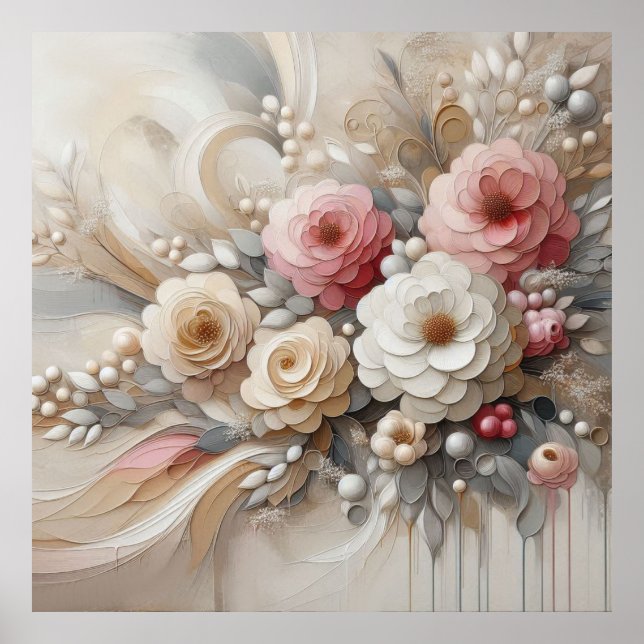 Moderne beige-rosa Blume 32 Poster (Vorne)