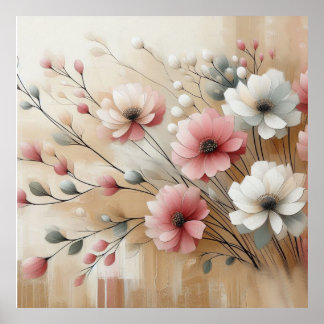 Moderne beige-rosa Blume 33 Poster
