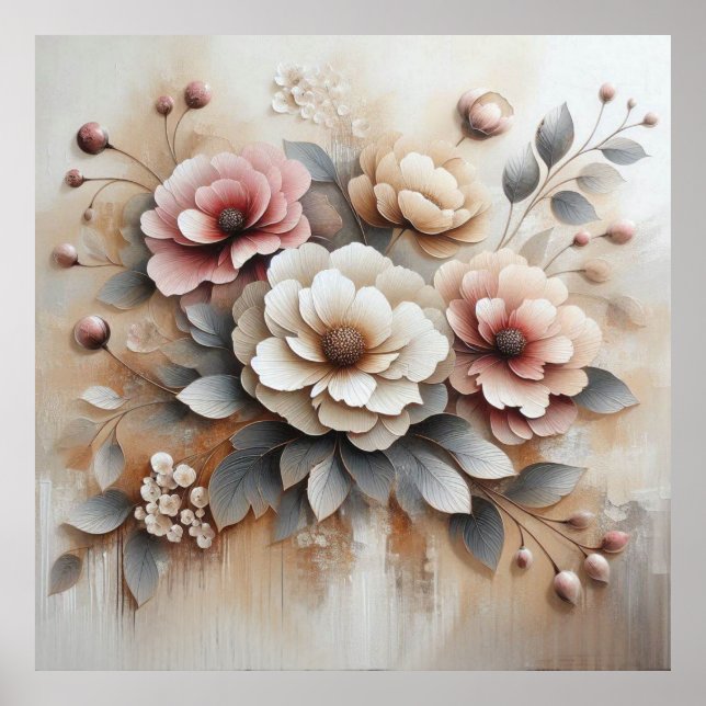 Moderne beige-rosa Blume 36 Poster (Vorne)