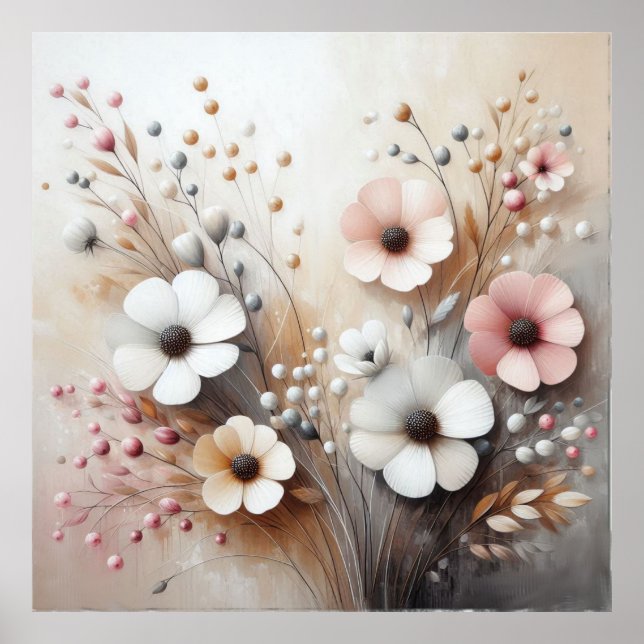 Moderne beige-rosa Blume 39 Poster (Vorne)